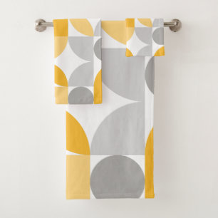 Geometric Abstract Yellow Grey Mid Century Modern Bath Towel Set