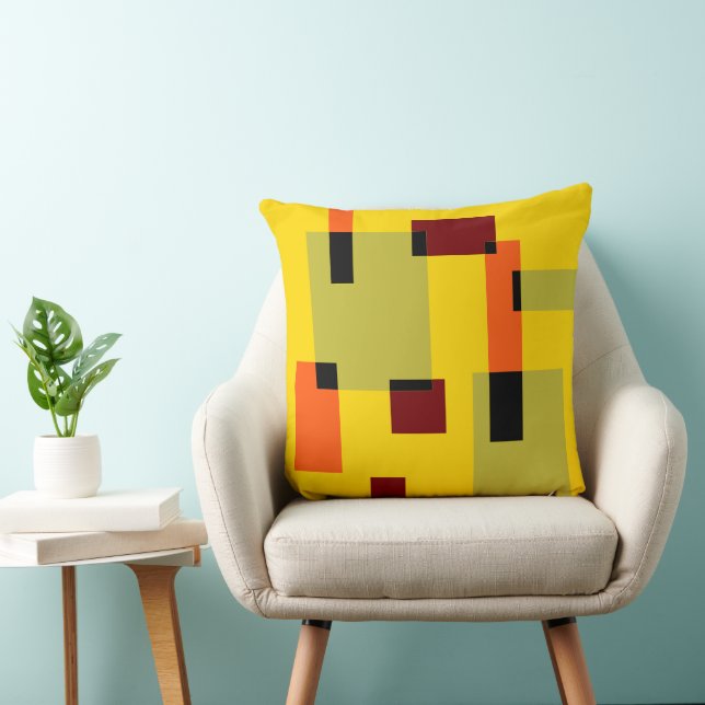 Geometric Abstraction Mint Orange Black Red Yellow Cushion (Chair)