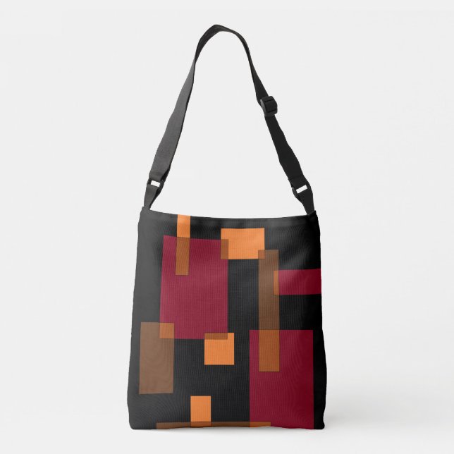 Geometric Abstraction Red Orange Brown Black  Crossbody Bag (Back)