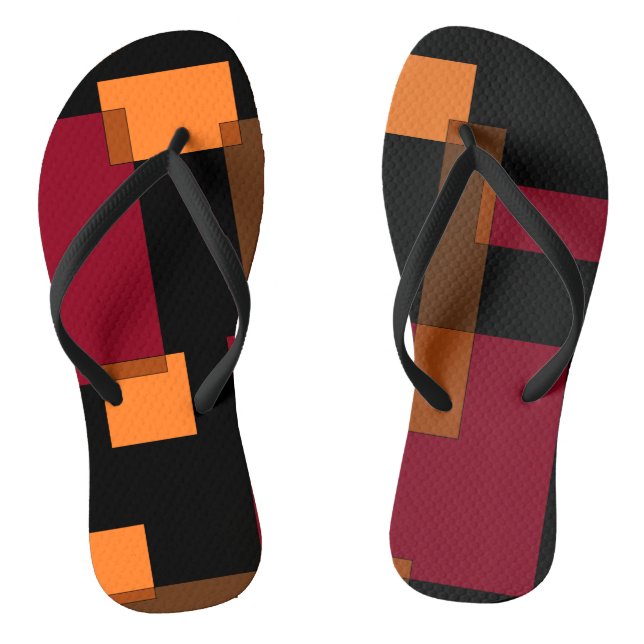 Geometric Abstraction Red Orange Brown Black  Jandals (Footbed)