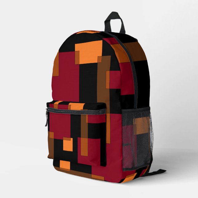 Geometric Abstraction Red Orange Brown Black  Printed Backpack (Back Corner Right)