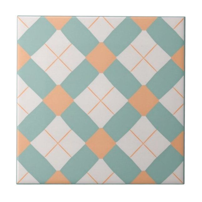 Geometric acqua-gren and orange pattern tile (Front)
