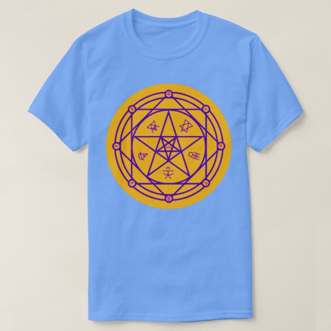 Geometric Alchemy Symbols Purple and Yellow Design T-Shirt (Design Front)