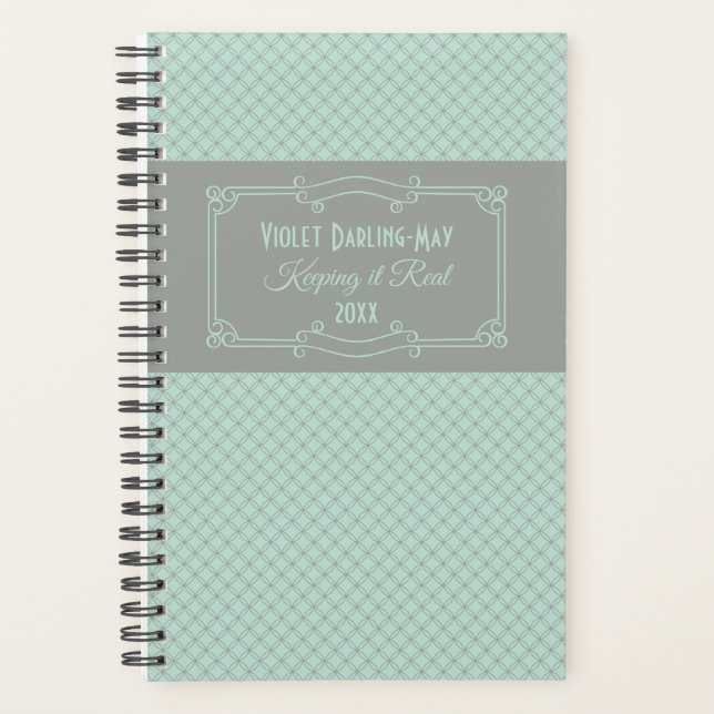 Geometric and Art Deco Mint & Grey Personalised Planner (Front)