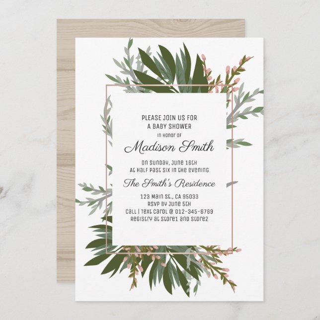 Geometric and Greenery Baby Shower Invitation (Front/Back)