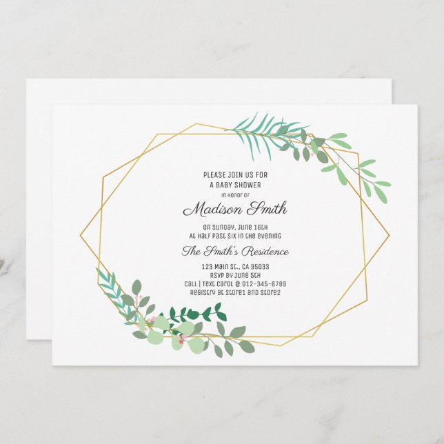 Geometric and Greenery Baby Shower Invitation (Front/Back)