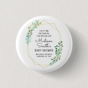 Geometric and Greenery Baby Shower Party Favour 3 Cm Round Badge