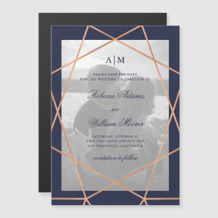 Geometric and Midnight Blue Photo Save The Date Magnetic Invitation