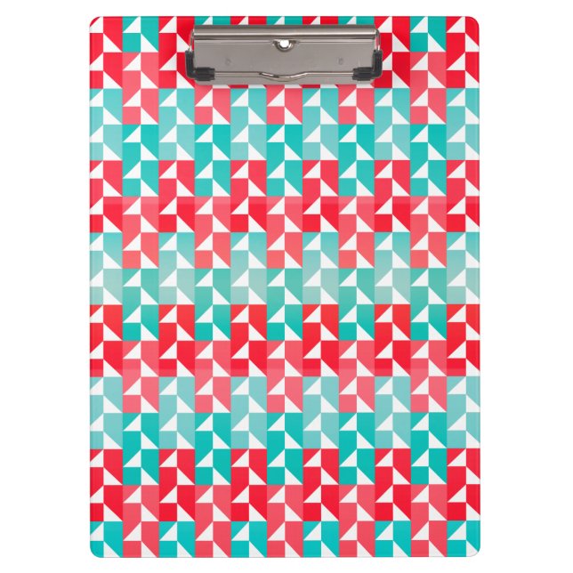 Geometric Aqua Blue and Red Modern Pattern Clipboard (Front)