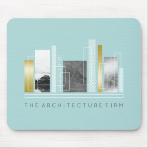 Geometric Architecture Light Teal & Faux Gold Mouse Pad
