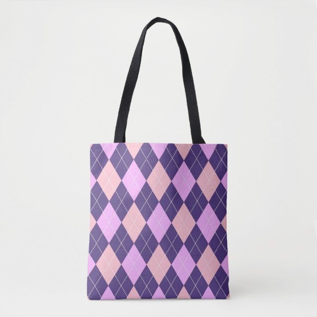 Geometric Argyle Blue Purple Y2K Pattern Tote Bag (Front)