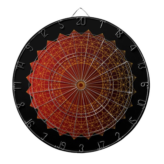 Geometric art circle gold line and red gradient  dartboard (Front)