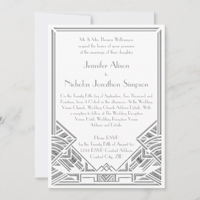 Geometric Art Deco Gatsby Style Wedding Invites (Front)
