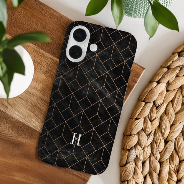 Geometric Art Deco Gold & Black Marble Monogram Case-Mate iPhone Case (Creator Uploaded)