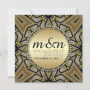 Geometric Art Deco Gold Engagement Party Invite
