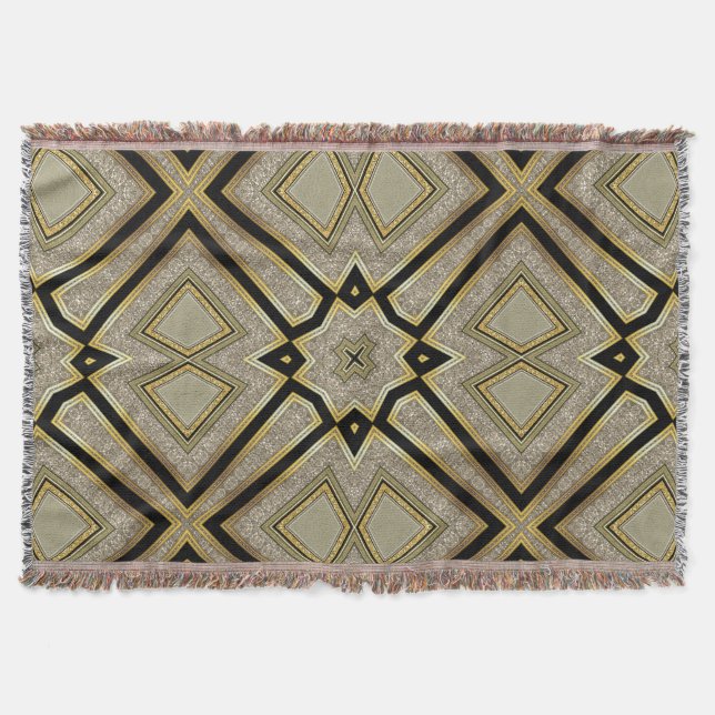 Geometric Art Deco Gold Taupe Throw Blanket (Front)