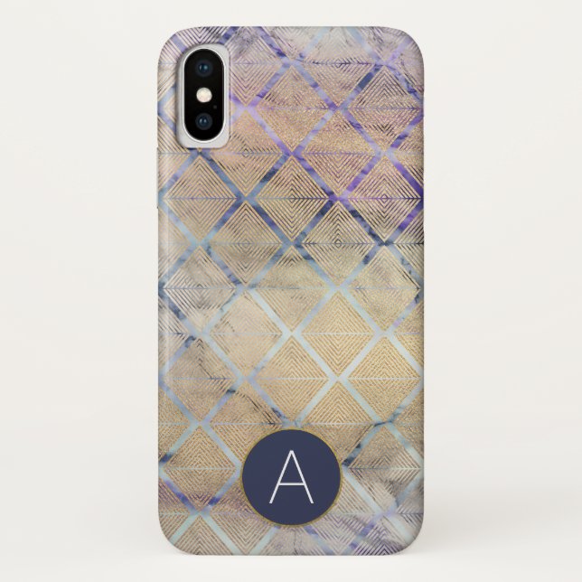 Geometric Art Deco Purple and White Marble Case-Mate iPhone Case (Back)