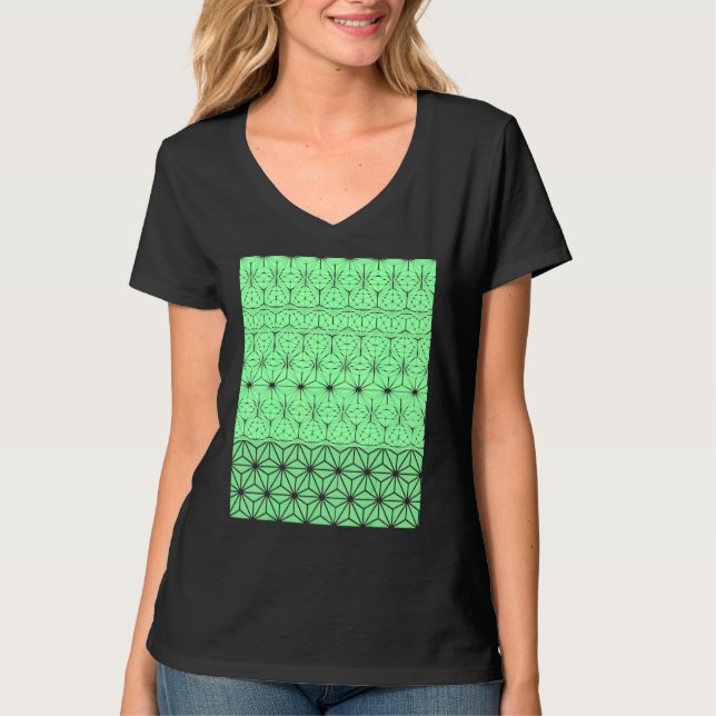 Geometric Art Deco Style Triangles Pattern Green T-Shirt (Front)