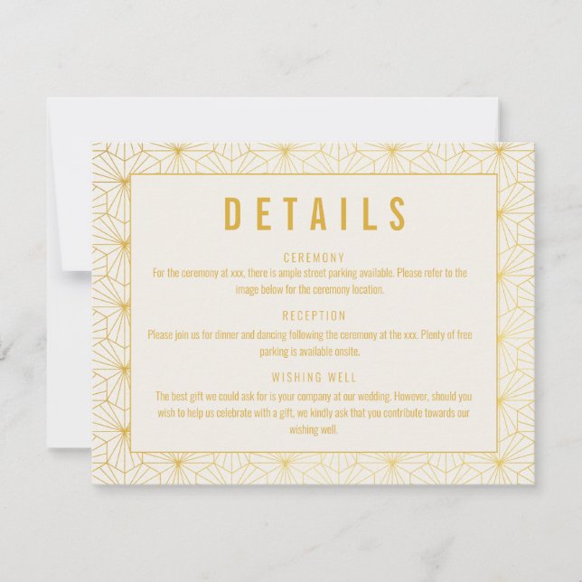 Geometric Art Deco Wedding Detail Enclosure Card (Front)
