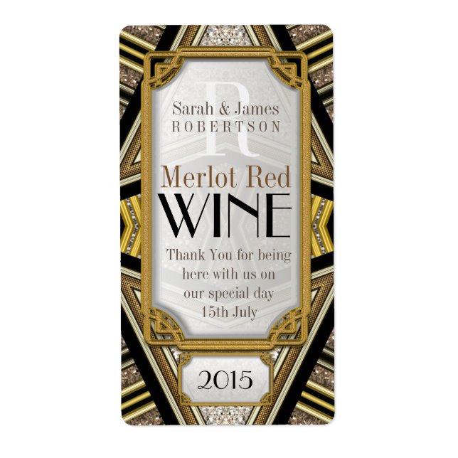 geometric + Art Deco Wine Drink Bottle Labels (Front)