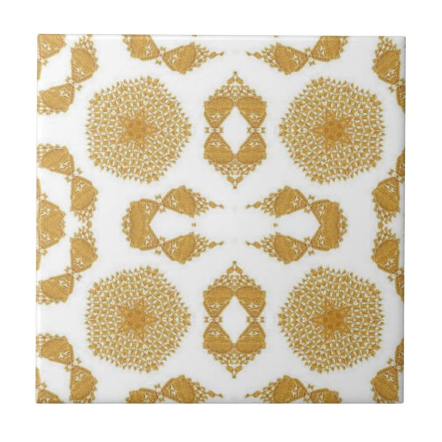 Geometric art gold star white ceramic tile (Front)