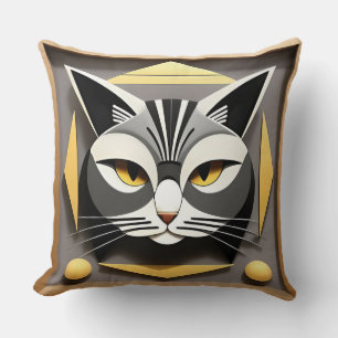 Geometric Art of a Stylised Cat Abstract Design Cushion