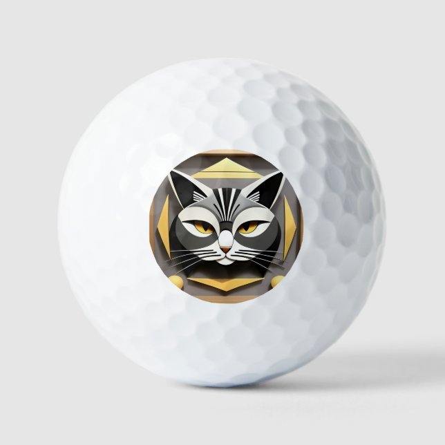 Geometric Art of a Stylised Cat Abstract Design Golf Balls (Front)
