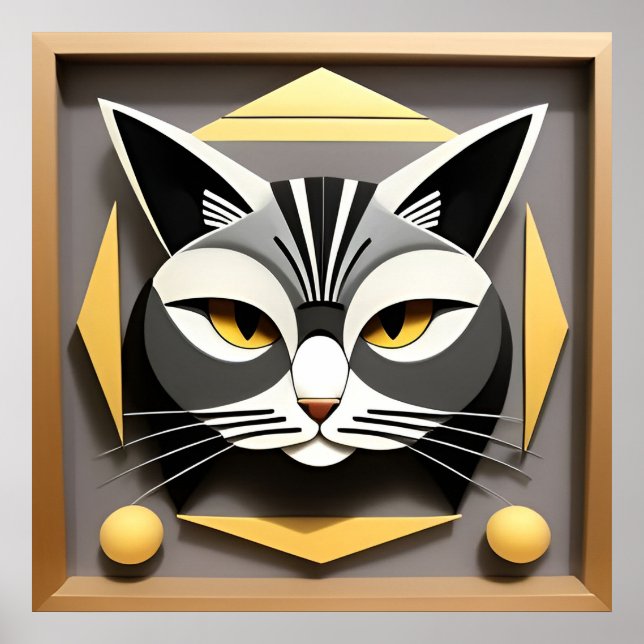 Geometric Art of a Stylised Cat Abstract Design Poster (Front)