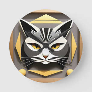 Geometric Art of a Stylised Cat Abstract Design Round Clock