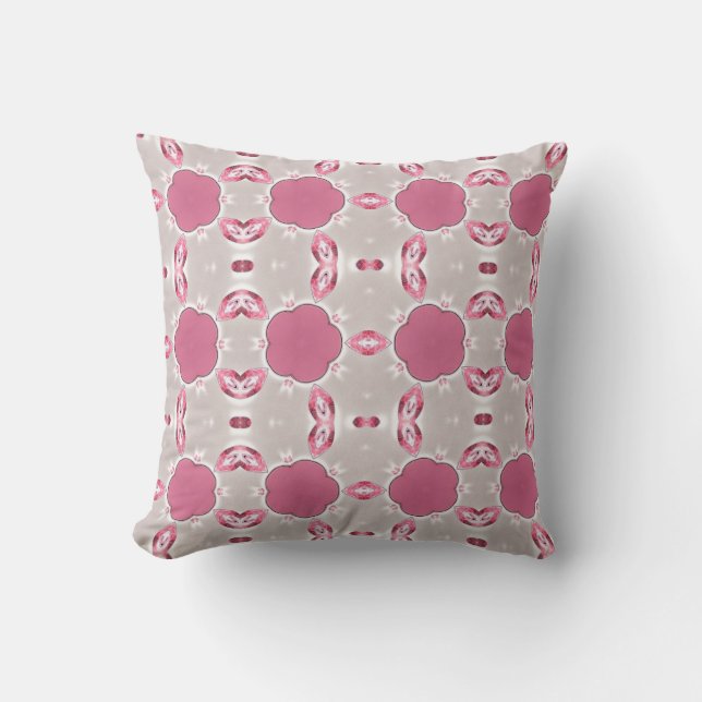 Geometric art pattern pink grey off-white pillow (Front)