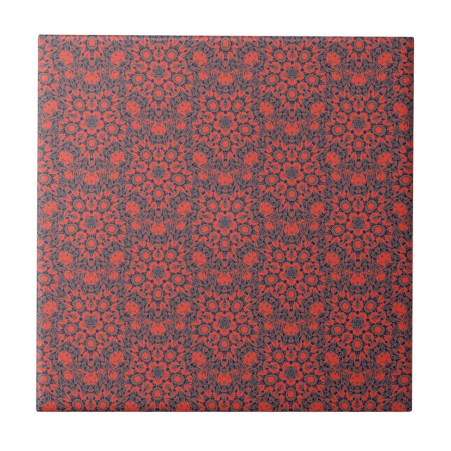 Geometric art red dark turquoise tile (Front)
