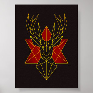 Geometric art red deer animal illustration modern poster