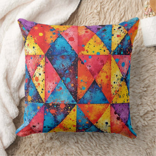 Geometric Art: Vibrant Chaos Cushion