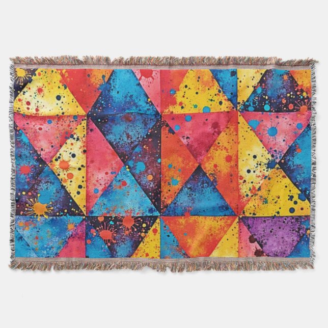Geometric Art: Vibrant Chaos Throw Blanket (Front)