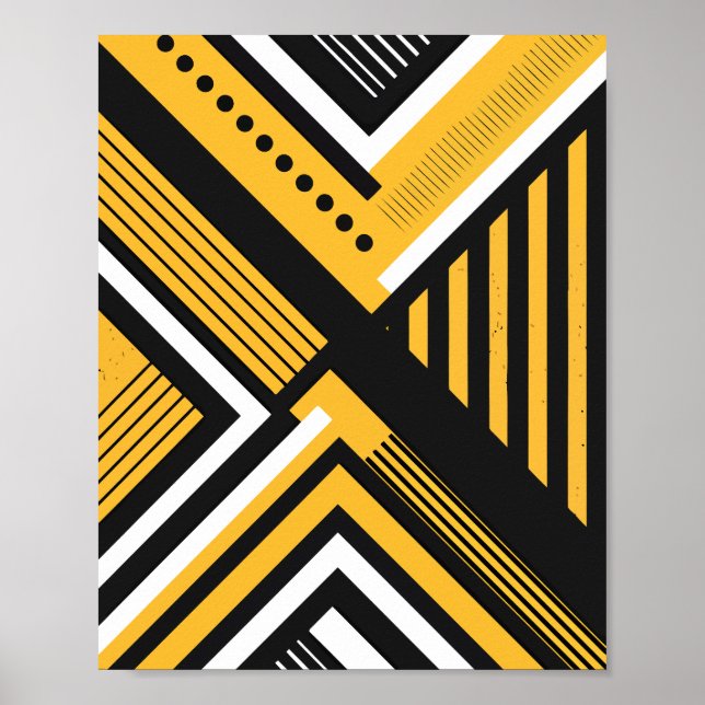 Geometric Art with Yellow, Black, & White Shapes Poster (Front)