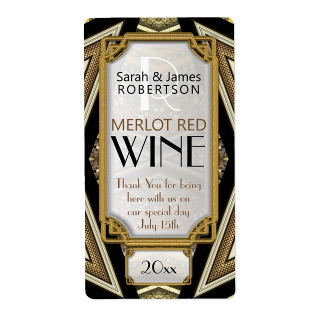 geometric+ArtDeco+Steampunk Wine Bottle Labels (Front)