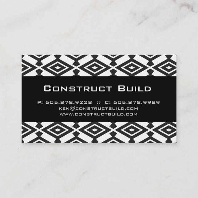 Geometric Aztec Business Card Pattern BW (Front)