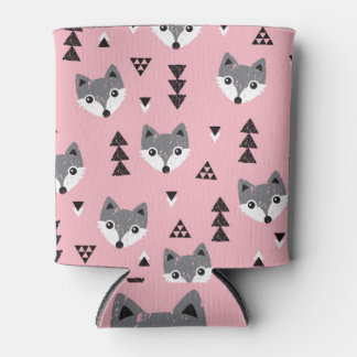 Geometric Baby Fox Woodland Pattern Can Cooler