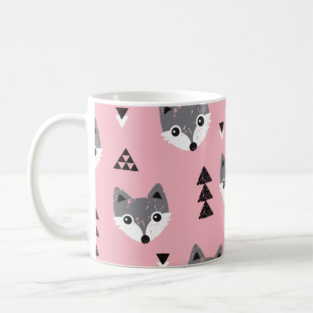 Geometric Baby Fox Woodland Pattern Coffee Mug (Left)