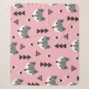 Geometric Baby Fox Woodland Pattern Sherpa Blanket