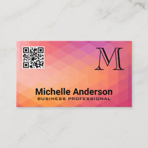 Geometric Background Monogram QR Code Business Card