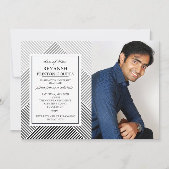Geometric Background Photo Graduation Invitation (Front)