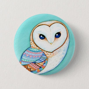 Geometric Barn Owl 6 Cm Round Badge