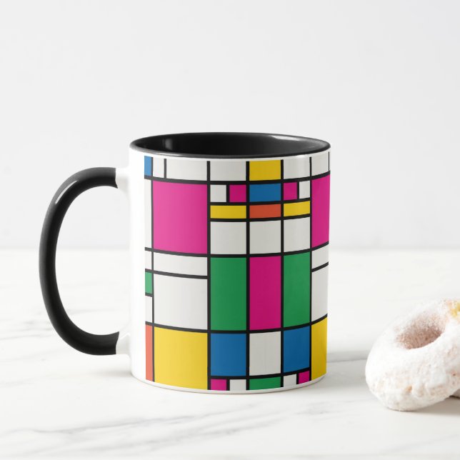 Geometric Bauhaus Pattern Mug (With Donut)