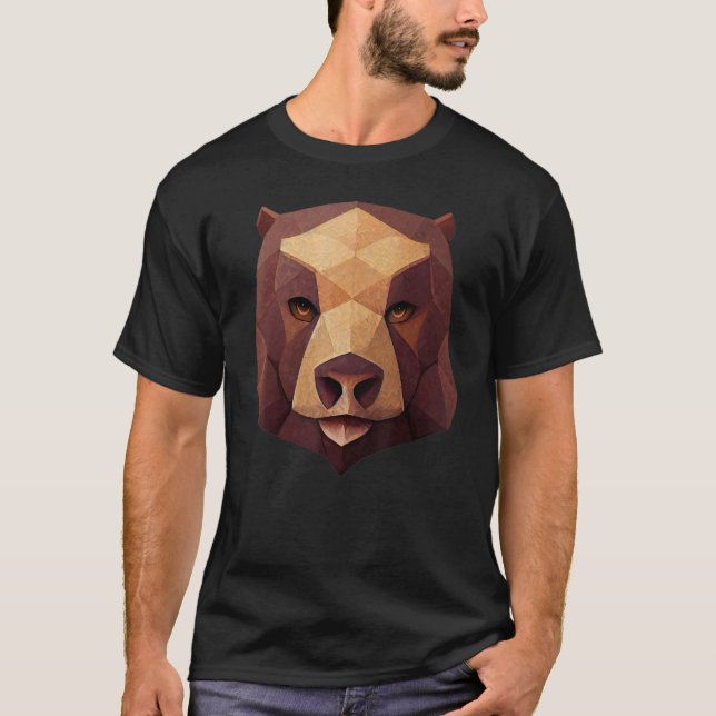 Geometric Bear Head Polygon Low Poly Bear T-Shirt (Front)