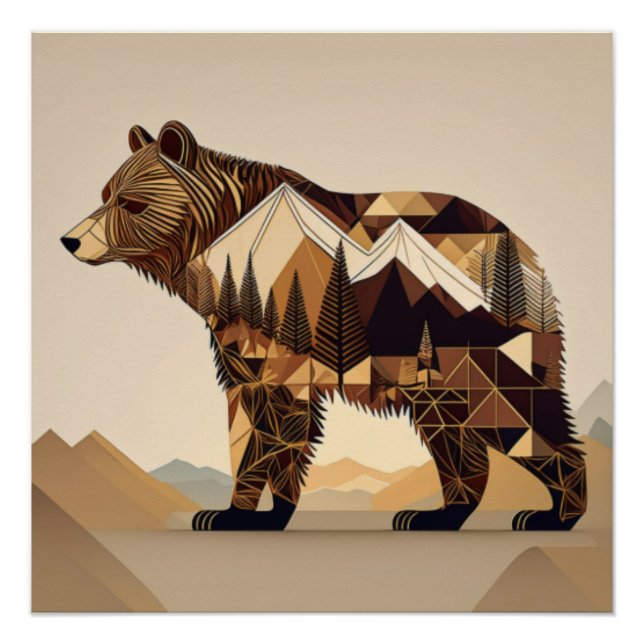 Geometric Bear Wilderness Art Poster (Front)