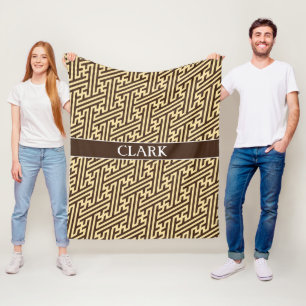 Geometric Beige Black Minimal Pattern Fleece Blanket