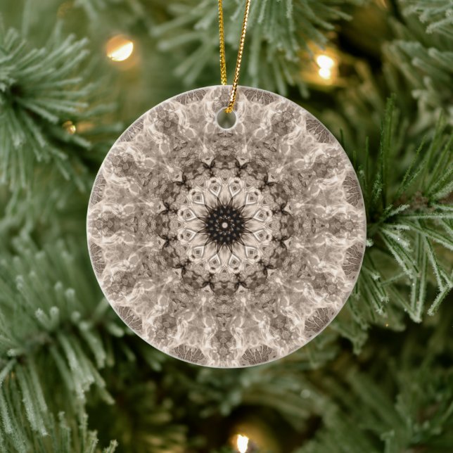 geometric, beige, brown, mandalas ceramic tree decoration (Tree)
