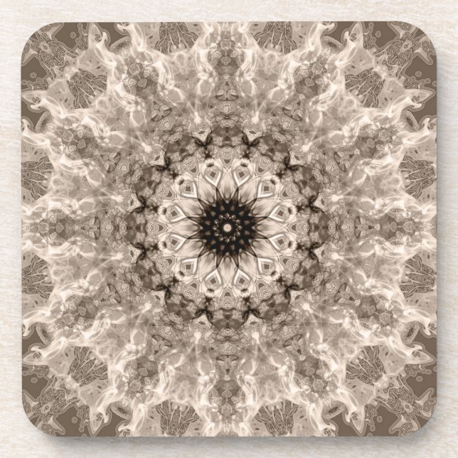 geometric, beige, brown, mandalas coaster (Front)