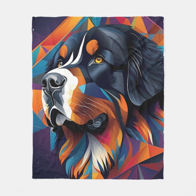 Geometric bernese mountain dog fleece blanket (Front)